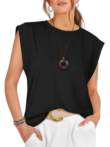 Cuptacc Tank Top Damen Ärmellose Oberteile Damen Sommer Tops Träger Top Rundhalsausschnitt Tanktops Bluse Ohne Ärmel Schwarz L 42-44