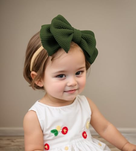 Super Stretchy Soft Nylon Baby Girls Headbands with Bows Colorful Large Bow-knot Hairbands Elastic Hair Accessories for Newborns Toddlers Infant (Army Green A, Standard)3