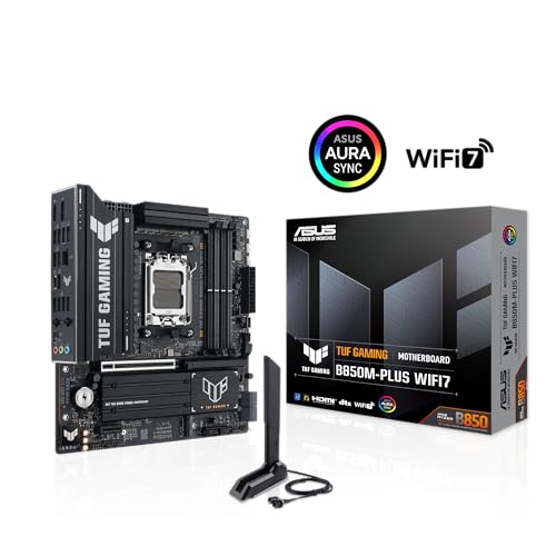 Image of TUF Gaming B850M-PLUS WIFI7 AMD B850 mATX Motherboard, 14+2+1 80A DrMOS Power Stages, DDR5, PCIe 5.0, 3X M.2 Slots, WiFi 7, 2.5Gb Ethernet, DisplayPort, HDMI, Rear USB-C 20Gbps and Front USB-C 10Gbps