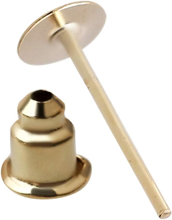 200pcs Earring Posts and Backs, Hypoallergenic Stainless Steel Earrings Posts Flat Pad Blank Earring Pin Studs with Bullet Earring Backs for Jewelry Making Findings DIY Stud Earring(Gold)