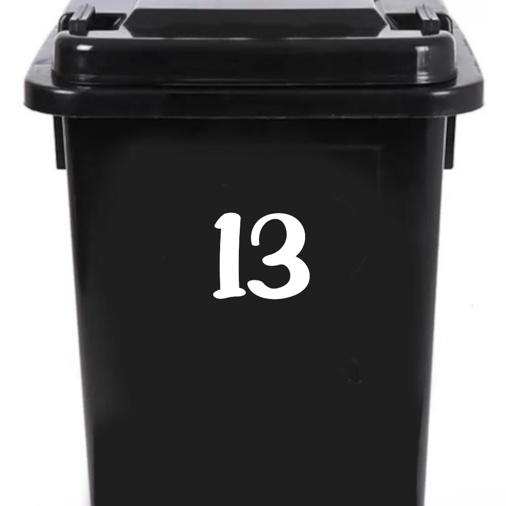 Pack of 4 House Number Wheelie Bin Stickers - Waterproof Decals - Easy-to-Apply - Recycling Boxes - Party Decorations (13) โ image 1
