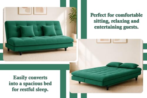 Image of Los Angeles Modern Convertible Futon Sofa Bed, Tufted Upholstered Folding Couch with Adjustable Backrest, Space Saving Sleeper Sofa for Living Room, Apartment, Office, Dorm & Guest Room - Green