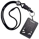 Specialist ID Vertical Top Load Three Card Badge Holder - Hard Plastic with Heavy Duty Breakaway Lanyard w Quick Release Metal Clip & Key Ring (One Holder / 3 Cards Inside) (Black)