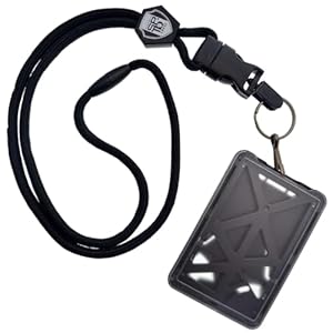 Specialist ID Vertical Top Load Three Card Badge Holder – Hard Plastic with Heavy Duty Breakaway Lanyard w Quick Release Metal Clip & Key Ring (One Holder / 3 Cards Inside) (Black)