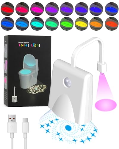 Neialla Upgraded Type-C Rechargeable Toilet Light with Precision Projection Motion Activated 16-Color LED Night Light Universal Fit & IP68 Waterproof Smart Bathroom Decor & High-Tech Home Gadget
