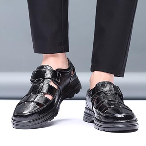 Men's Leather Closed Toe Business Sandals Summer Outdoor Casual Breathable Dress Shoes Sports Sandals for Hiking Walking Driving Office2