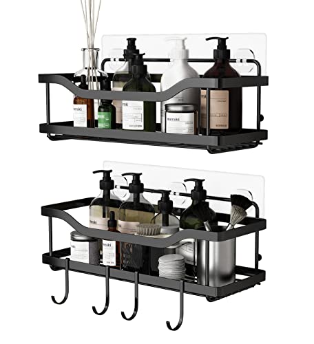 Tesot Shower Caddy, Adhesive Shower Shelf, No Drilling Shower Organizer, Rust Proof Stainless Steel Shower Rack With Hooks For Bathroom Storage, 2 Pack, Black #TOP6
