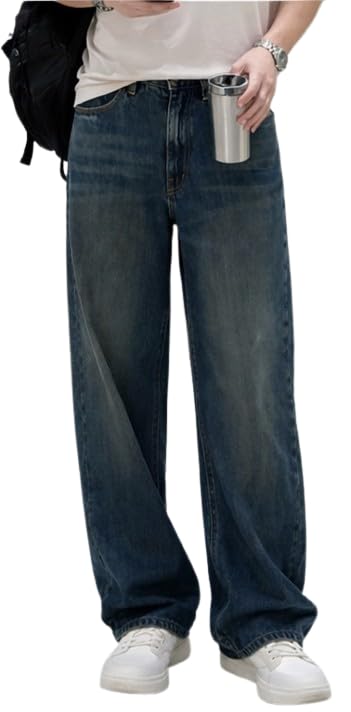 foram creation Men's Baggy Fit Denim Jeans Pants for Men - Mid Rise Loose Fit Wide Leg Regular Wear Blue Washed Denim Trousers for Casual Streetwear, Travel and Daily Use-picture-46