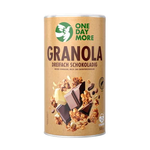 OneDayMore Dreifach Schokoladig Granola | 400g Schoko Müsli| Vegan Haferflocken Frühstück | Fit Schokolade Musli Aus 100% Natürlichen Zutaten | Ohne Palmöl Cover