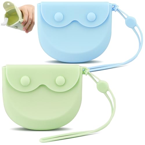 LELE LIFE 2Pcs Silicone Retainer Case with Vent Holes, Unbreakable Retainer Holder with Hand Strap Slim Retainer Container Box for Travel Partial Denture Night Mouth Guard Aligner Case (Green + Blue)