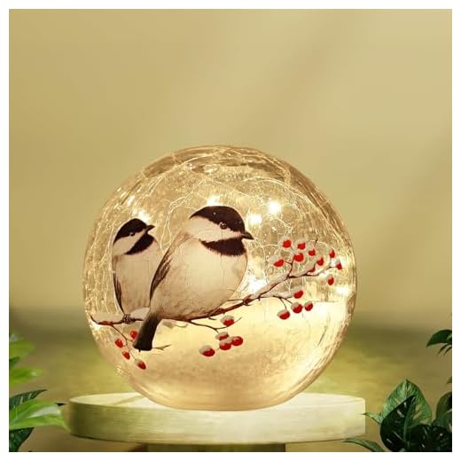 Glass Ball LED Light Birds Pattern Wireless Crackle Glass Light Warm White Night Lamp for Bedroom Living-Room Dresser Nursery Kitchen Garden Modern Glass Decoration Glass Craft