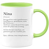 quotedazur Caf�-Croissant - Mug D�finition Pr�nom Nina D�esse Tout Simplement - Tasse Pr�nom Nina Pour No�l Au - Vert/C�ramique