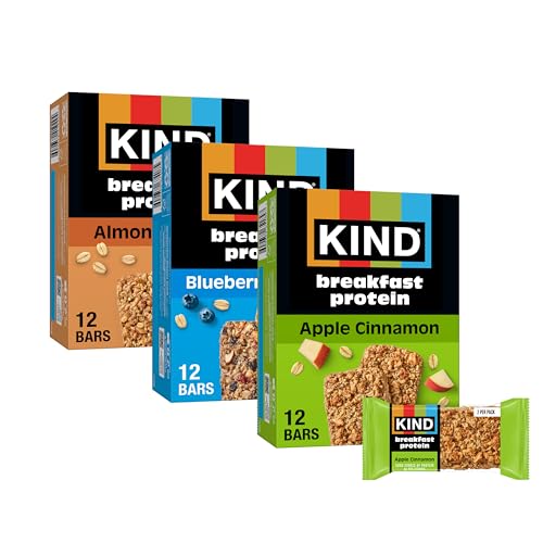 KIND Breakfast Protein Variety Pack, Almond Butter, Blueberry Almond, Apple Cinnamon, 8g Protein, Gluten Free Snack Bars, Non-GMO, 18 Count