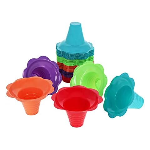 Lot45 Plastic Snow Cone Cups Reusable 8oz 100-Pack - Colorful Flower Bowl Shaved Ice Cups Bulk Set for Hawaiian Party Cover