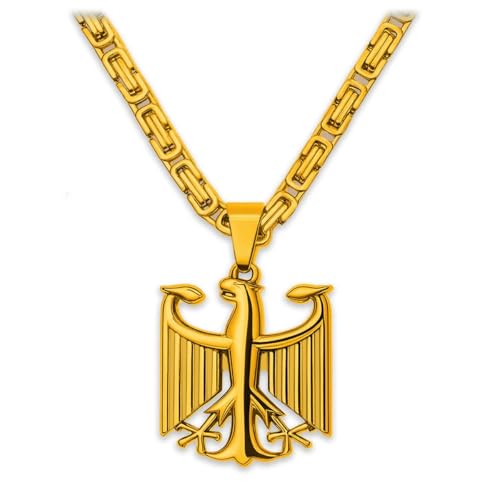 Soul-Cats Byzantinerkette mit Bundesadler Anhänger aus 316L Edelstahl handpoliert goldfarben Kettenlänge 55 cm Halskette für Herren in Geschenkverpackung