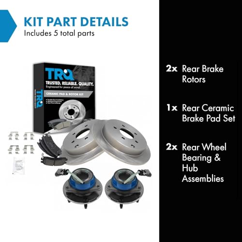 Image of TRQ Rear Brake Pad and Rotor Set Ceramic Compatible with 2002-2006 Buick Rendezvous 2002-2004 Chevrolet Venture Oldsmobile Silhouette 2001-2005 Pontiac Aztek 2002-2005 Montana