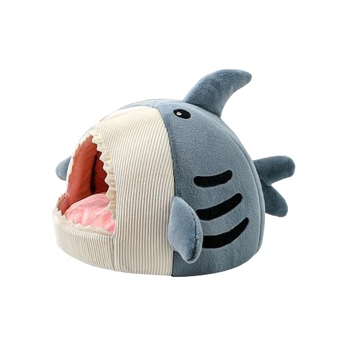 猫ベッド 猫ハウス ペットハウス ペットベッド サメドーム型 サメ猫用ベッド 犬用ベッド 冬用 暖かい ふわふわ 折りたたみ式寝マット 犬 ペットハウス 暖かい 犬猫兼用 滑り止め 室内用 快適 柔らかい 耐噛み 寒さ対策 保温防寒 水洗え クッション付き