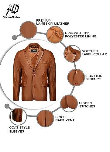 Image of Jild Invisible Stitching Casual Leather Blazer for Men - 2-Button Closure Coat Style Regular Fit Lambskin Leather Jacket Men