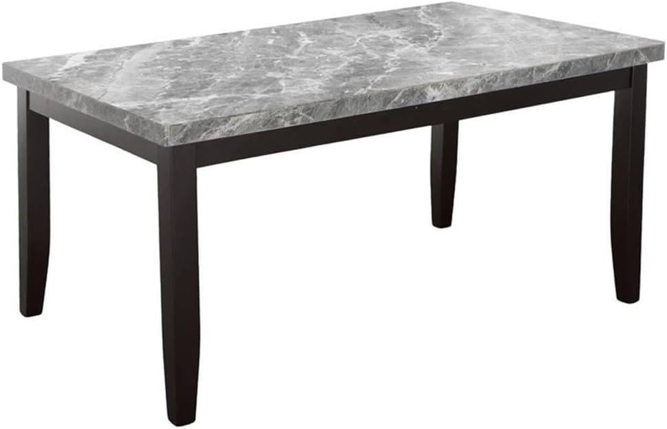 BOWERY HILL 6-Piece Dining Set, 64" Marble Table, Gray Velvet Upholstery, Solid Wood Legs, Black Finish, Includes 4 Side Chairs and Bench, Transitional Style for Dining Room