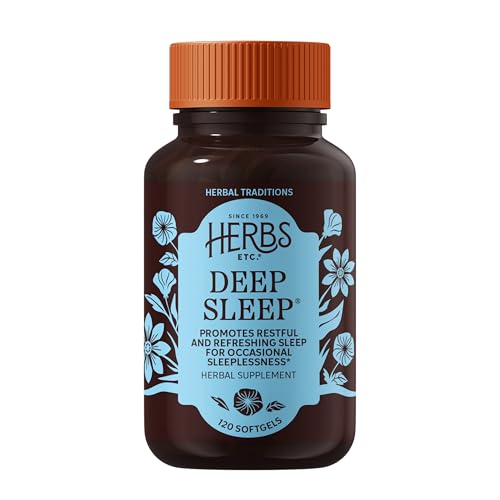 Herbs Etc. Deep Sleep Softgels - Herbal Sleep Support Supplement - Rest & Calming Support with Passionflower, Chamomile & Lemon Balm - 120 Softgels (120 Servings)