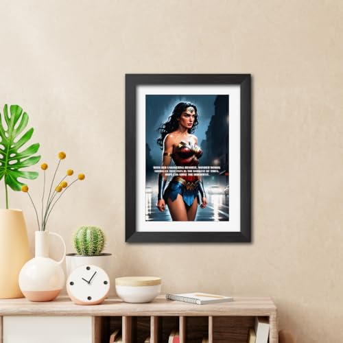 Image of TenorArts Wonder Woman Poster with Quotes Comics Photo Frame Painting With Black Wooden Textures (12inches x 9inches)