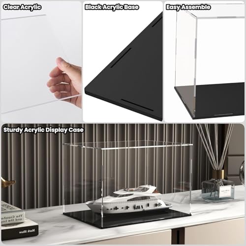 Image of Premium Acrylic Display Case for Collectibles, Action Figures & Toys | Transparent Dustproof Display Box with Black Base (10 inch L x 5 inch W x 5 inch H)