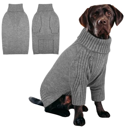 IECOii XL Dog Sweater,Winter Doggy Clothes for Large Dogs Girl Boy,Warm Pullover Soft Dog Sweater Turtleneck,Lightweight & Good Stretch for Active Dogs Like Beagle,Border Collie (Light Grey,