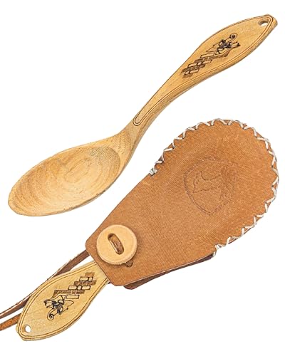 Condor Tool & Knife Norse Dragon Carved Spoon | Durable Small Wooden Spoons for Cooking with Sheepskin Sheath | Wooden Serving Utensils with a Burnt American Hickory Handle | 0.71 oz