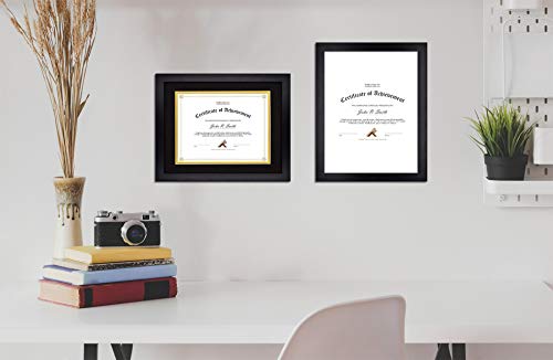 Golden State Art, 11X14 Diploma Frame For 8.5X11 Document & Certificates, Solid Wood, Real Glass (Black With Black/Gold Double Mat, 1 Pack) #TOP2