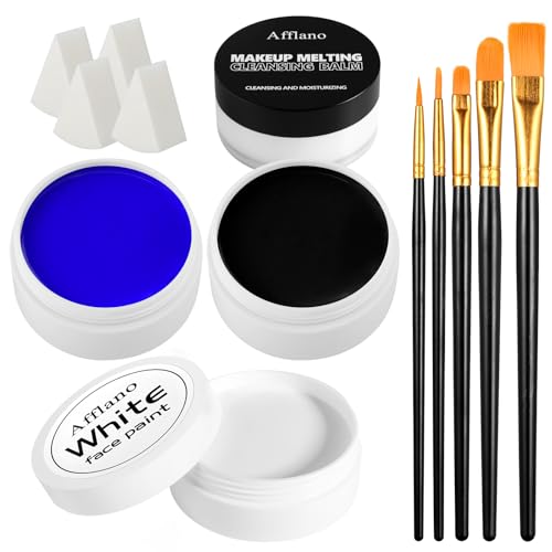 Halloween Schminke Schwarz Weiß blau Set Profi Face Body Painting,Theatre Make-Up, Children's Make-Up,Safe Non-Toxic, Face Paint for Carnival, Stage, Film