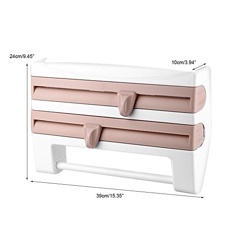 Wall-Mount Wrap and Tin Foil Dispenser Paper Towel Holder Multifunction Sauce Bottle Storage Rack Preservative Film Dispenser Kitchen Storage Rack(Khaki) - Thumbnail 6