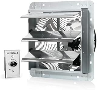 KEN BROWN 12 Inch Variable Shutter Exhaust Fan Wall Mounted With Speed Controller 1800CFM For Garages And Shops,Greenhouse,Attic Ventilation