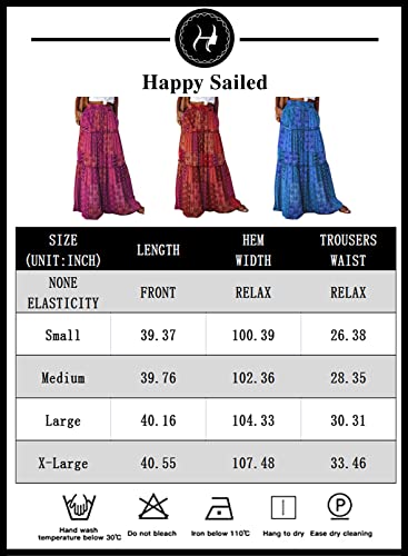 Happy Sailed Womens Retro Boho Printed High Waist Elastic Waist A Line Flowy Long Maxi Beach Skirts With Pockets Blue Medium #TOP5