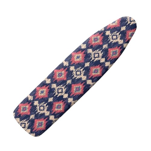 Daulesho Ikat Rhombus Floral Steam Ironing Board Cover, Abstract Geometric Indonesia Print 15x54 Inch Standard Size, Vintage Tribal Cover Ironing Board Cover for Smooth Iron