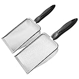 HERUILEY 2 Packs Litter Scoop Stainless Steel Mesh Poop Scooper,Metal Litter Box Pooper Scoop Shovel with 2.0mm & 3.8mm Mesh for Dog,Cat,Rabbit,Hamster, Reptile, Sand and Litter Poop Sifter