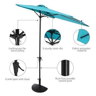 COBANA 7.5’by 4’Half Rectangular Outdoor Patio Umbrella for Patio, Balcony, Garden, Deck, Blue