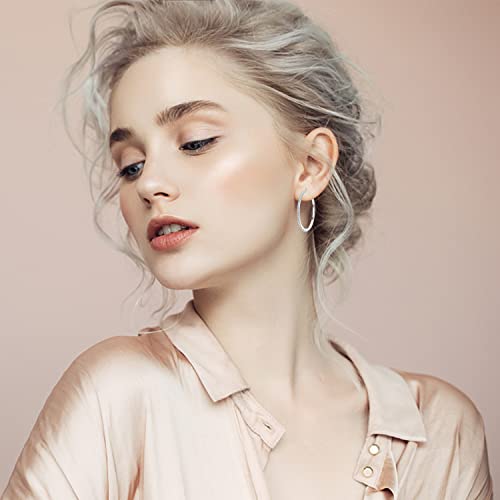 925 Sterling Silver Round Hoops Loops Earrings Paved Cubic Zircon Halo Cz Women Ear Jewelry (Hoop Earring 30Mm) #TOP5