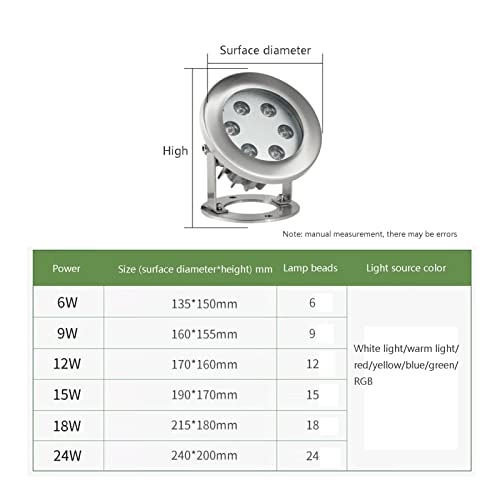 Vzcomm Led Underwater Light Swimming Pool Lights Stainless Steel Landscape Lights Fountain Lights Ip68 Waterproof Low Voltage Ac12/24V Colorful Spotlights For Pool Fish Pond Fountain Hotel Waterfall ( #TOP2