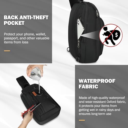 RAINSMORE Large Sling Bag for Men Lightweight Waterproof Crossbody Bag Travel Hiking Bag Chest Bag Sling Backpack for Cycling Sport4