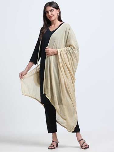 Image of Miraan Solid Pure Cotton Dupatta with Pom Pom Border, 2.25 meters length (DUPCOTTON)
