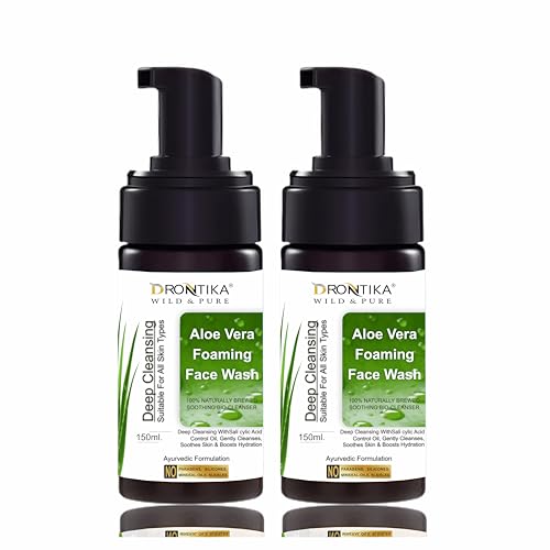 Image of Drontika Wild & Pure Aloe Vera Foaming Face Wash - 100% Natural Cleanser for Hydrated, Clear & Soft Skin - Gentle, Sulfate-Free Formula - 300ml