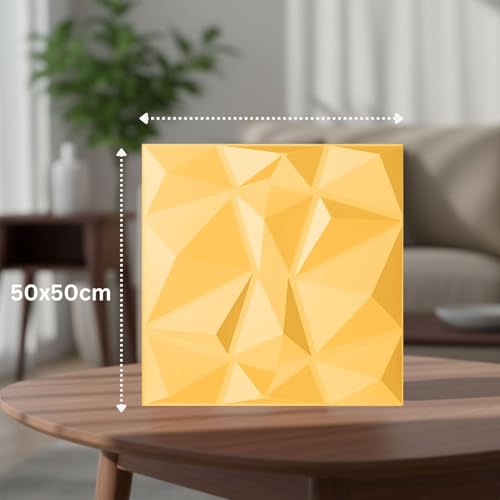 Image of Kayra Decor 3D Wall Panels Diamond Design - Yellow Color | 19.7 inch x 19.7 inch (Pack of 12) - Covers 107.60 Sq. Ft | Premium Home & Office Wall Decoration