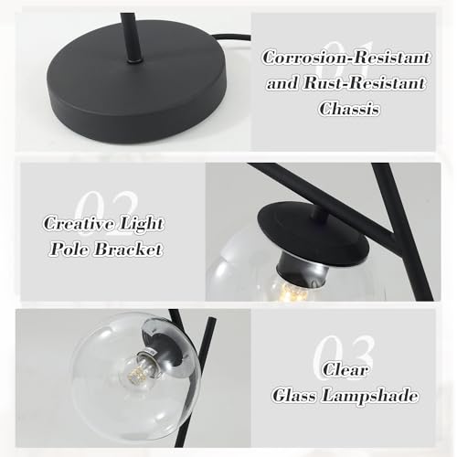 Image of Mid Century Table Lamp Vintage Bedroom Desk Lamp Black Nightstand Lamp Contemporary Clear Glass Globe Bedside Lamp for Office Study Room
