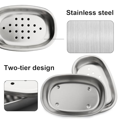 Miruchertter SD-SS-001 Soap Dish For Shower, Stainless Steel Bar Soap Dishes Holder For Bathroom Double Layer Draining thumb #1