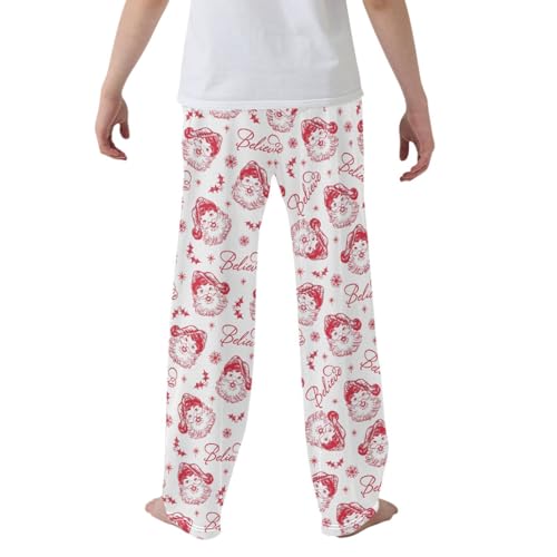 CaTaKu Boys Christmas Santa Clause Holly Pants for Boys Girls Wide Leg Sweatpants Kids Long Bottoms with Pockets Size 6-14Y2