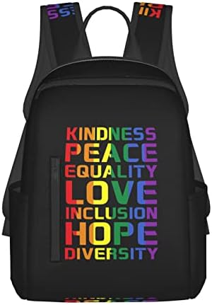 SDERDZSE Kindness Equality Love Lgbtq Rainbow Gay Pride Ally Backpack Casual Shoulder Daypack Lightweight Travel Backpack For Men Women