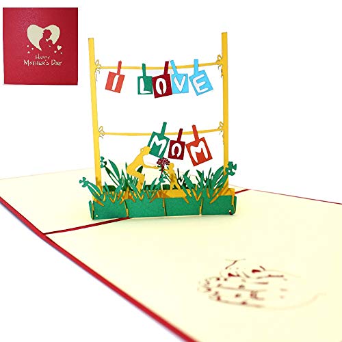 Apanphy Da de la Madre 3D Amor Tarjeta Mother's card, Creativa Tarjeta de Felicitacin Aniversario Tarjeta Regalo Papel Tarjeta Pop-up Tarjeta de Amor con Sobre (I Love Mom)