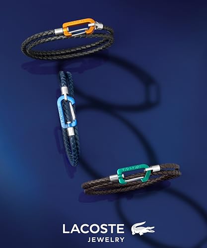 Lacoste Matt Men's Double Wrap Braided Leather Cord Jewelry Bracelet, Carabiner Closure, For a Sophisticated Look3