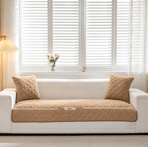 Image of HOMETHREADS Innovative Premium Velvet Sofa Cover Mat with PVC Backing for Non-Slip Comfort | (Brown Clubs, 1 Seater Large| 70x90cm)