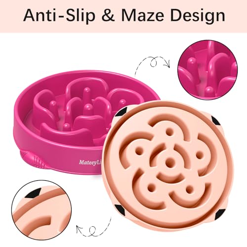 MateeyLife Large Slow Feeder Dog Bowls 2PCS, Anti-Choking Puzzle Dog Food Bowls, Anti-Slip Interactive Feeding Slow Down Eating, Bloat Stop Maze Dishes for Large Breeds 4 Cups Pink&Purple by MateeyLife - Used condition - Image 4